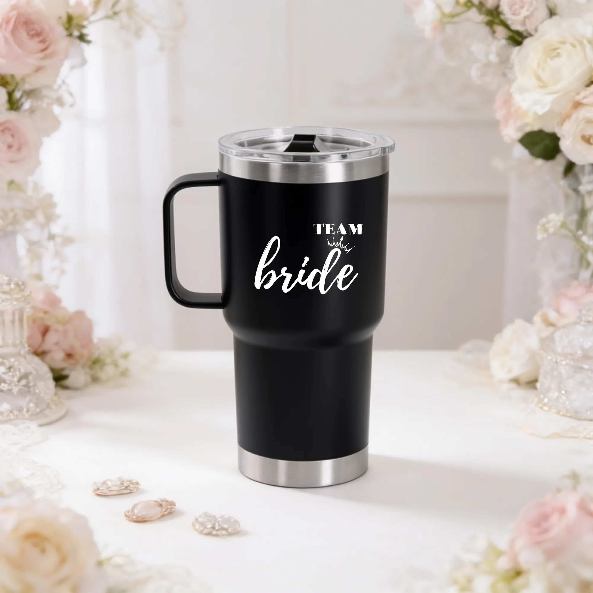 Termo bordes 600ml negro boda corazón