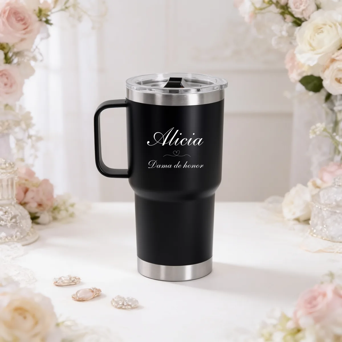 Termo bordes 600ml negro boda bouquet