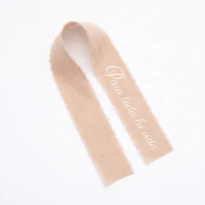 Cinta gasa beige para boda, diseño Cinta ramo personalizado