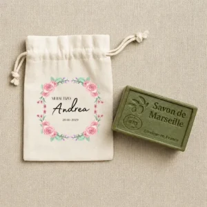 Jabón marsella pastilla personalizado de bautizo, diseño Rosa rosada