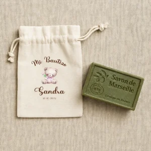 Jabón marsella pastilla personalizado de bautizo, diseño Osito niña sencillo