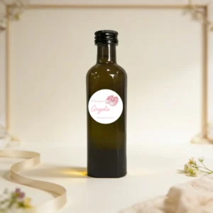 Botella de aceite 100ml personalizada de bautizo, diseño Patucos niña
