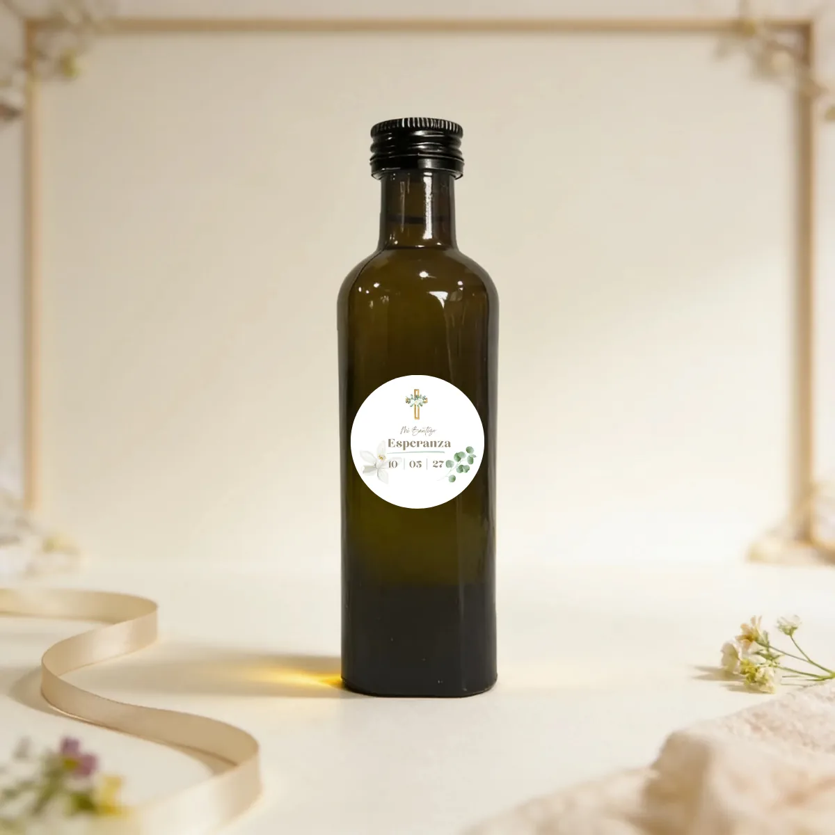 Botella de aceite 100ml bautizo cruz madera