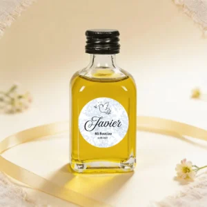 Botella de aceite 50ml personalizada de bautizo, diseño Paloma niño