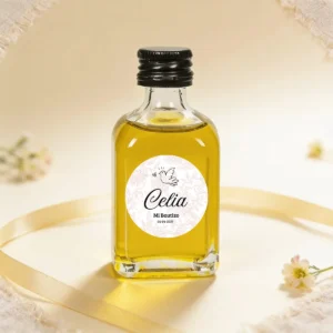 Botella de aceite 50ml personalizada de bautizo, diseño Paloma niña