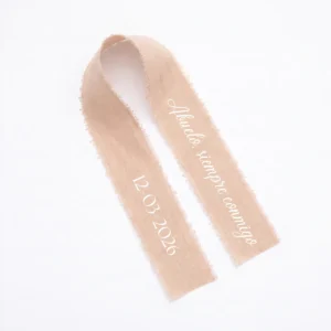 Cinta gasa beige boda marcasitios cinta personalizada nombre blanco