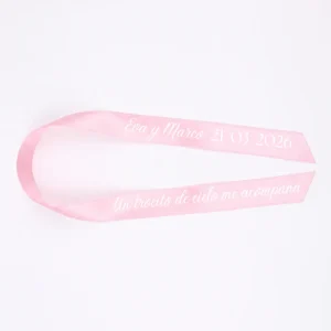 Cinta raso rosa boda un trocito de cielo me acompaña blanco