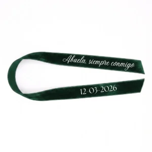 Cinta terciopelo verde oscuro boda marcasitios cinta personalizada nombre blanco