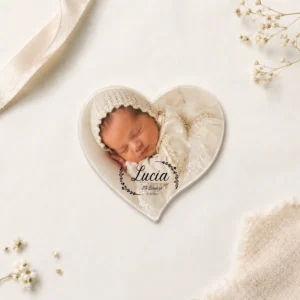 Imán corazón personalizado de bautizo, diseño Detalle laurel relieve