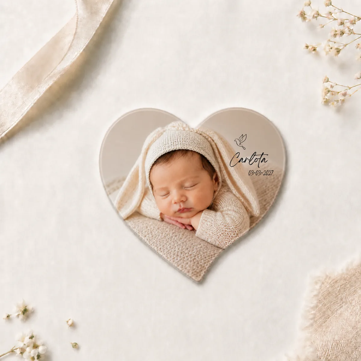 Imán corazón bautizo paloma elegance relieve