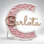 Letra inicial y nombre rosa con soporte personalizada de bautizo, diseño Diseño clásico