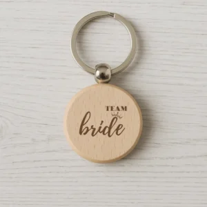 Llavero redondo madera clara boda team bride