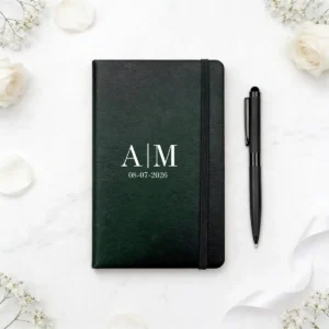 Set bolígrafo y cuaderno elegante boda iniciales
