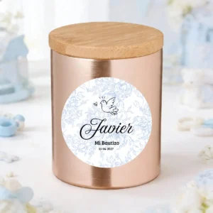 Vela oro rosado personalizada de bautizo, diseño Paloma niño