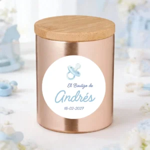 Vela oro rosado personalizada de bautizo, diseño Chupete niño