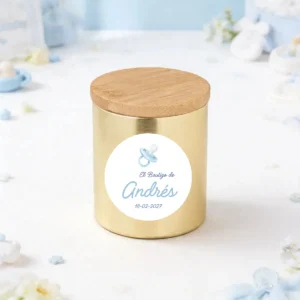 Vela dorada personalizada de bautizo, diseño Chupete niño