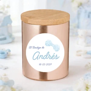 Vela oro rosado personalizada de bautizo, diseño Pajarita niño
