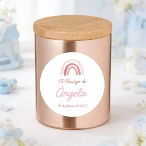 Vela oro rosado personalizada de bautizo, diseño Arcoiris niña