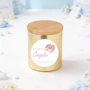 Vela dorada personalizada de bautizo, diseño Patucos niña