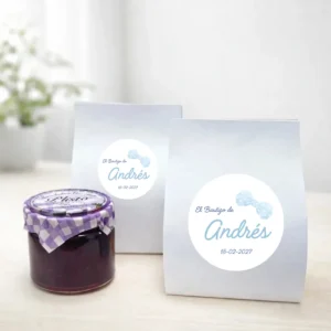 Mermelada de vino 40g personalizada de bautizo, diseño Pajarita niño