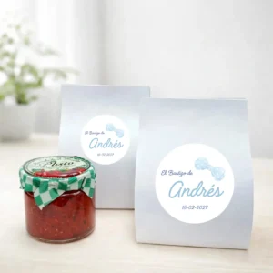 Mermelada de pimiento rojo 40g personalizada de bautizo, diseño Pajarita niño