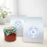 Mermelada de pimiento rojo 40g personalizada de bautizo, diseño Rosa azulada