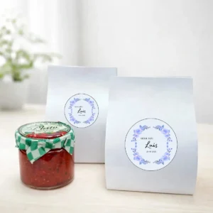 Mermelada de pimiento rojo 40g personalizada de bautizo, diseño Rosa azulada
