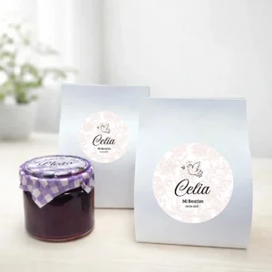 Mermelada de vino 40g personalizada de bautizo, diseño Paloma niña