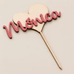 Cake topper con nombre madera rosa corazón de bautizo – foto 2