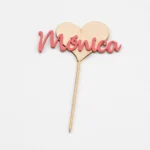Cake topper con nombre madera rosa corazón de bautizo – foto 3