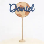 Cake topper con nombre madera azul pelota de bautizo – foto 2