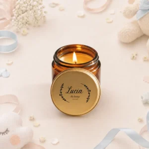 Vela cristal/tapa metal personalizada de bautizo, diseño Detalle laurel