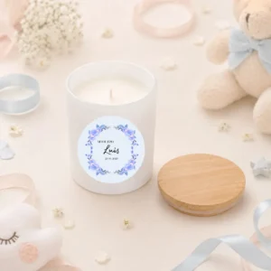 Vela cristal/madera personalizada de bautizo, diseño Rosa azulada