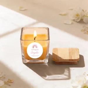 Vela crital/tapa madera personalizada de bautizo, diseño Arcoiris niña