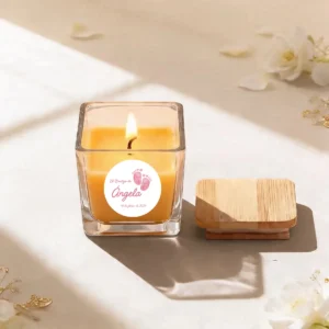 Vela crital/tapa madera personalizada de bautizo, diseño Huellas niña