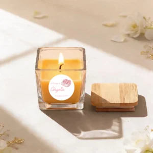 Vela crital/tapa madera personalizada de bautizo, diseño Patucos niña