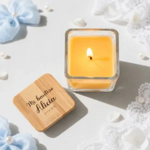 Vela crital/tapa madera personalizada de bautizo, diseño Pretty sweet