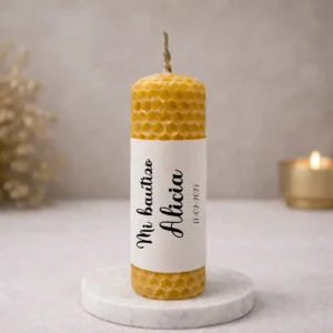 Vela cera abeja 10x3cm personalizada de bautizo, diseño Pretty sweet