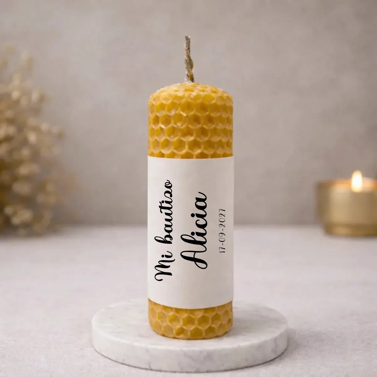 Vela cera abeja 10x3cm bautizo pretty sweet