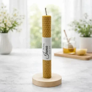 Vela cera abeja 20x2cm personalizada de bautizo, diseño Detalle cruz