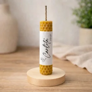 Vela cera abeja 10x2cm personalizada de bautizo, diseño Paloma elegance