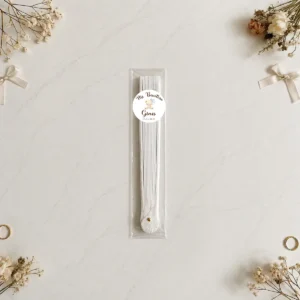 Abanico madera blanco barnizado personalizado de bautizo, diseño Osito niño sencillo