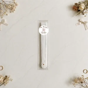Abanico madera blanco barnizado personalizado de bautizo, diseño Osito niña sencillo