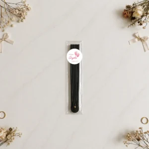 Abanico madera negro barnizado personalizado de bautizo, diseño Huellas niña