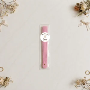 Abanico madera rosa barnizado personalizado de bautizo, diseño Osito niño sencillo
