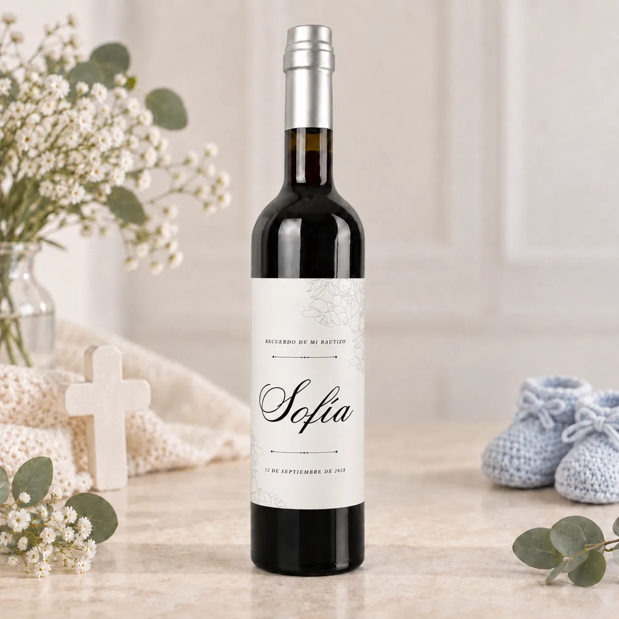 Vino pedro ximenez bautizo flor y nombre minimal