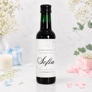 Botella de vino 180 plastico bautizo flor y nombre minimal