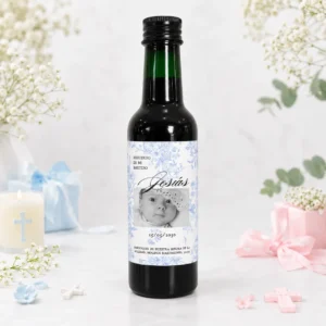 Botella de vino 180 plastico bautizo detalle victoriano niño foto