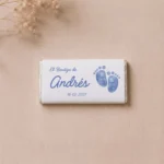 Chocolate bautizo personalizado niño huellas