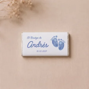 Chocolate bautizo personalizado niño huellas
